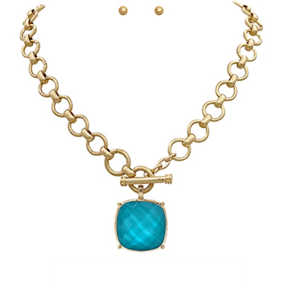 Square Stone Pendant Necklace Set - Picture 7 of 9